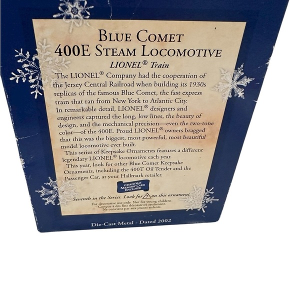 2002 Hallmark Ornament Lionel Blue Comet 400E Steam NIB
Locomotive # 7 in Series - Picture 4 of 4